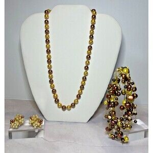 Gold/Bronze South Pacific Shell Pearls Necklace, Bracelet & Earring Set, (0100)